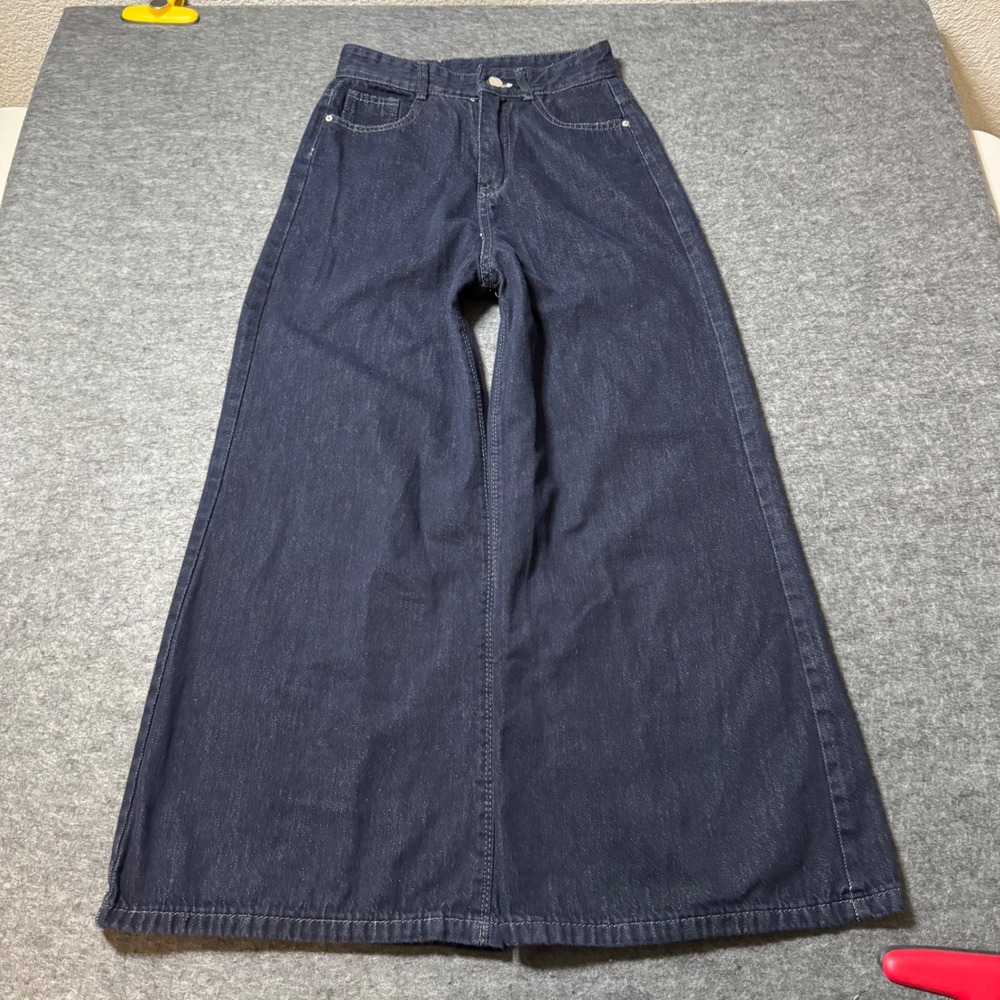 Naked Denim Womens High Waisted Wide Leg Crop Jeans Dark Wash Blue Size S